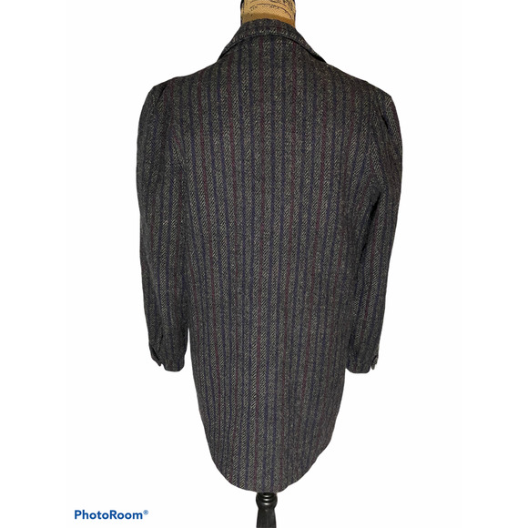 Vintage 1990's Wool Trench Coat Size Medium Stripe - Picture 2 of 6